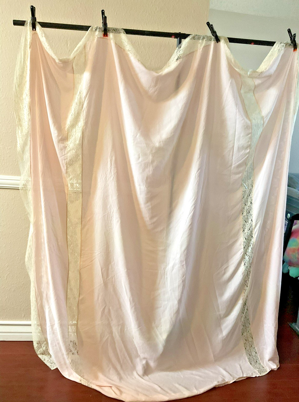 Vintage Mollye Lilienfeld Pink Lace Bedspread Coverlet 84x82 Art Deco Style